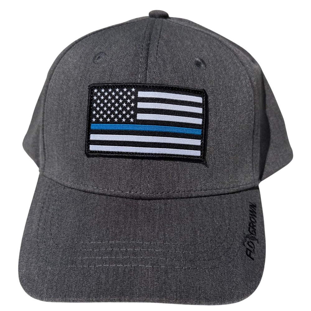 FloGrown Snapback‎ Hat Gray Thin Blue Line American Flag Cap Adjustable